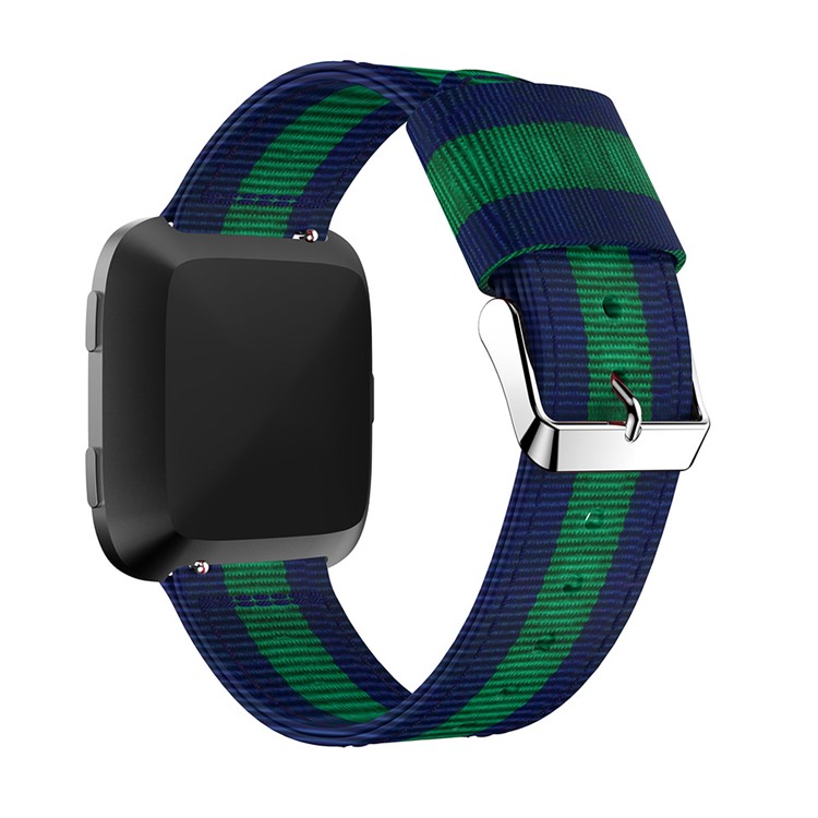 For Fitbit Versa Adjustable Woven Nylon Replacement Watch Strap Band - Dark Blue / Green-2