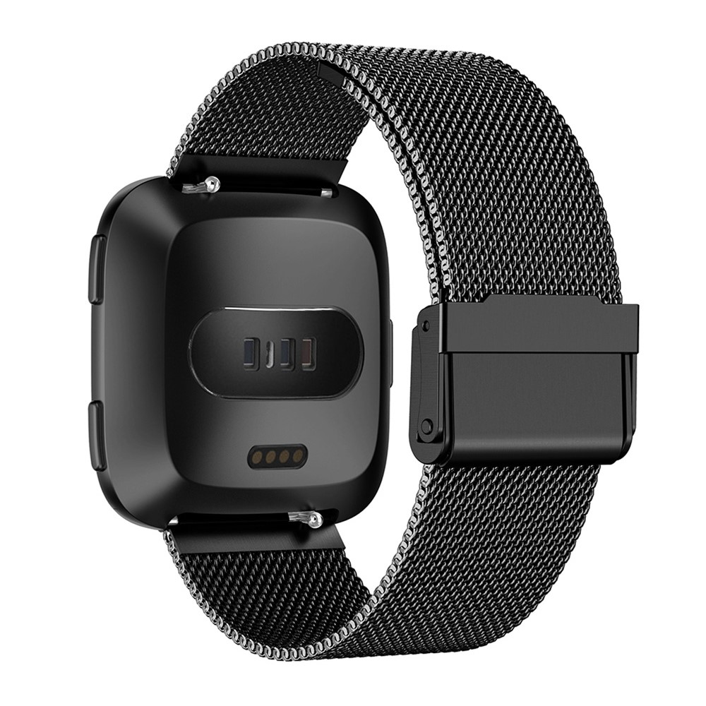 Alça De Relógio De Aço Inoxidável Malha Milanese Luxo Com Fecho De Fivela Para Fitbit Versa - Preto-2