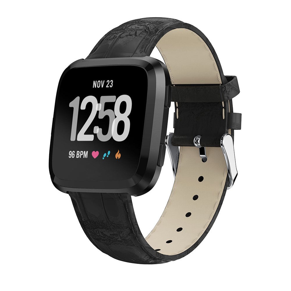 22mm Crocodile Texture Genuine Leather Watch Band for Fitbit Versa - Black-2