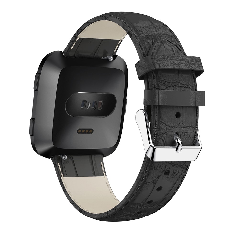 22mm Crocodile Texture Genuine Leather Watch Band for Fitbit Versa - Black-3