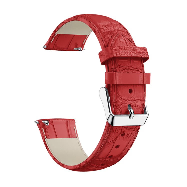 22mm Crocodile Texture Genuine Leather Watch Strap for Fitbit Versa - Red-1