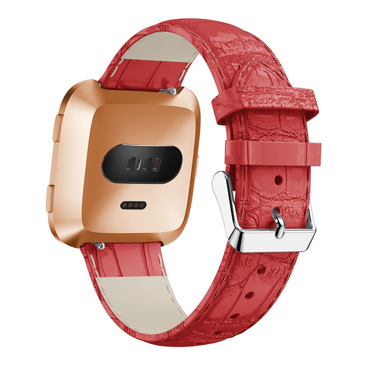 22mm Crocodile Texture Genuine Leather Watch Strap for Fitbit Versa - Red-3