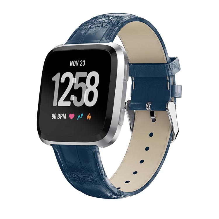 22mm Crocodile Texture Genuine Leather Replacement Watch Band for Fitbit Versa - Blue-2
