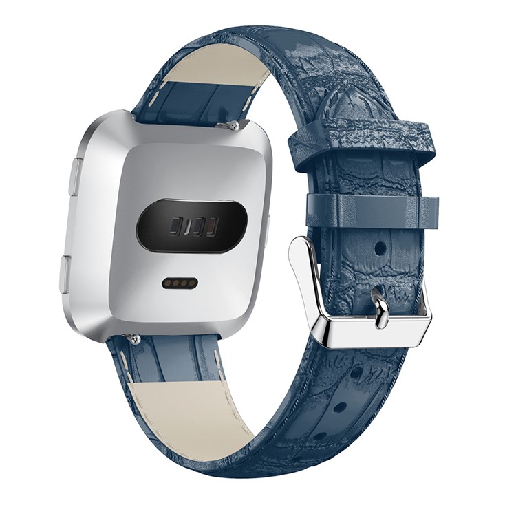 22mm Crocodile Texture Genuine Leather Replacement Watch Band for Fitbit Versa - Blue-3