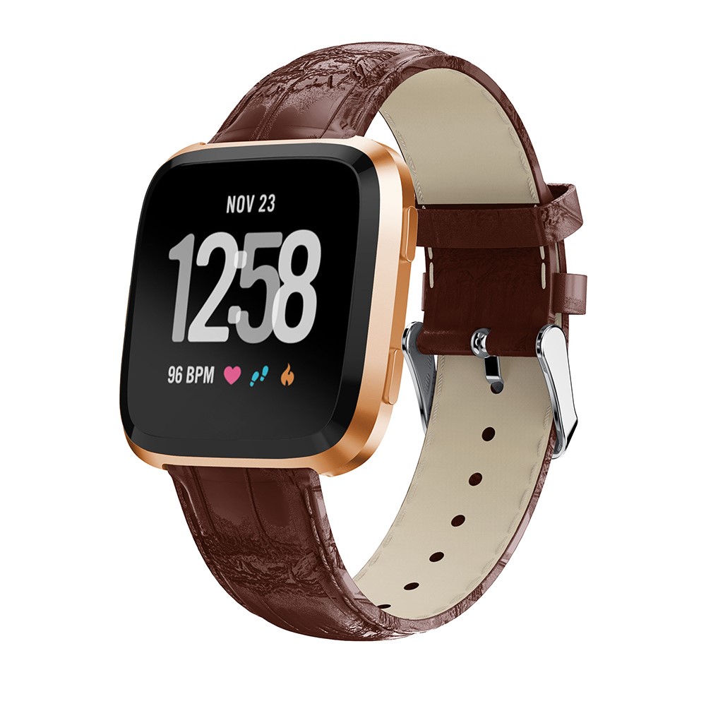 22mm Crocodile Texture Genuine Leather Replacement Watch Strap for Fitbit Versa - Brown-2