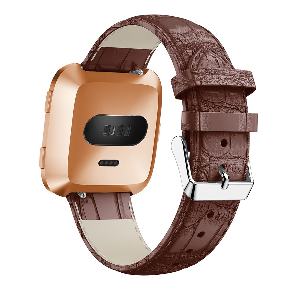 22mm Crocodile Texture Genuine Leather Replacement Watch Strap for Fitbit Versa - Brown-3