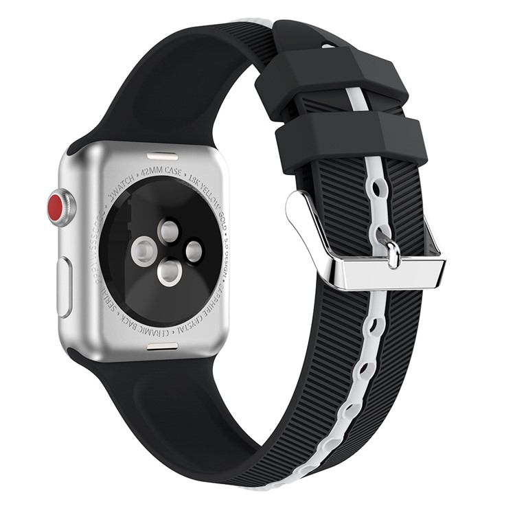 Two-tone Twill Texture Silicone Watch Band for Apple Watch Series 4 44mm / Series 3 2 1 42mm - White / Black-2