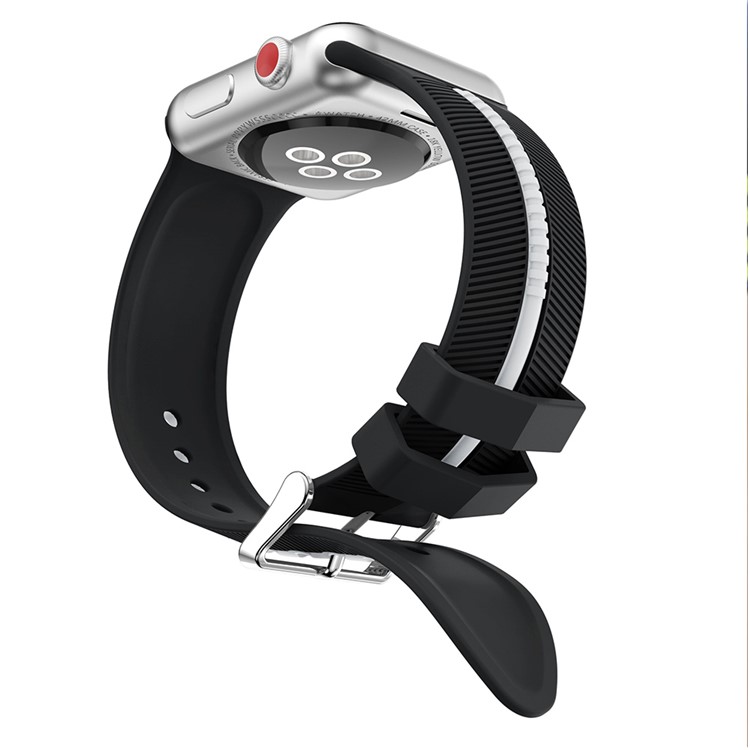 Two-tone Twill Texture Silicone Watch Band for Apple Watch Series 4 44mm / Series 3 2 1 42mm - White / Black-4