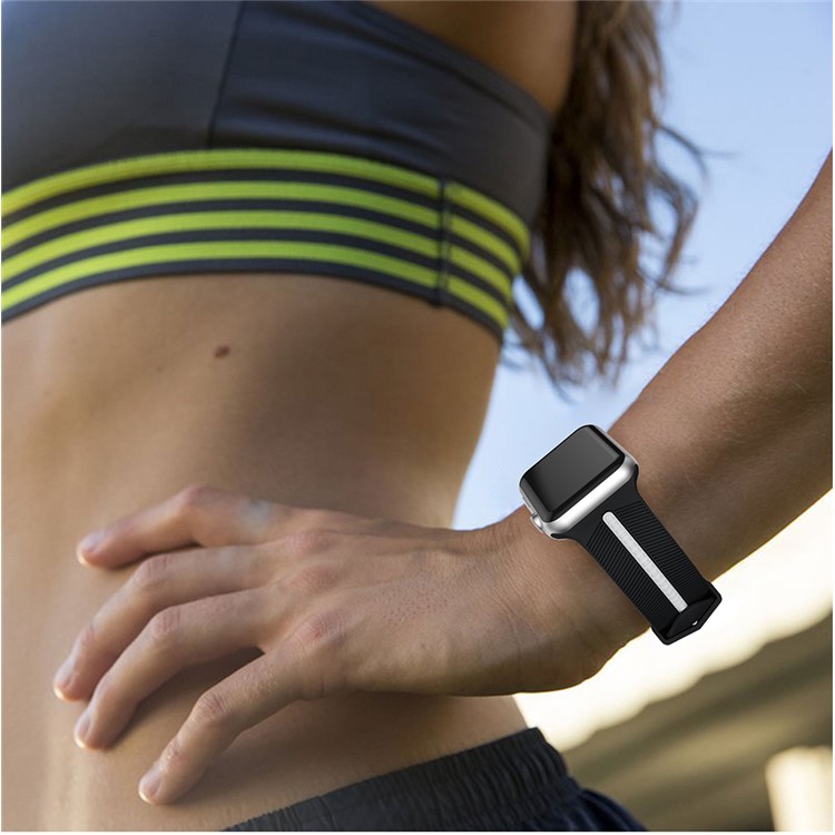 Two-tone Twill Texture Silicone Watch Band for Apple Watch Series 4 44mm / Series 3 2 1 42mm - White / Black-5