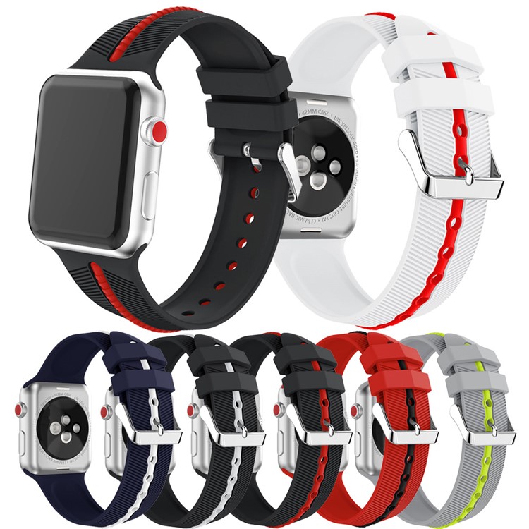 Two-tone Twill Texture Silicone Watch Band for Apple Watch Series 4 44mm / Series 3 2 1 42mm - White / Black-6