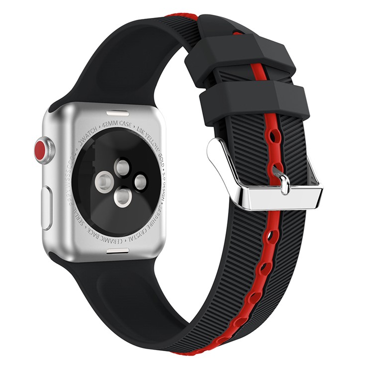 Two-tone Twill Texture Silicone Watch Strap for Apple Watch Series 4 44mm / Series 3 2 1 42mm - Red / Black-2