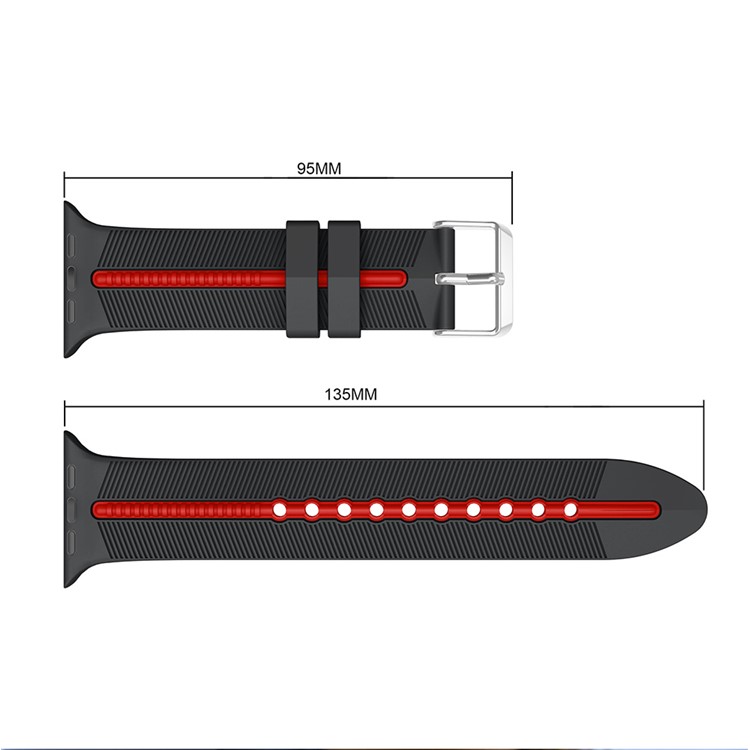 Two-tone Twill Texture Silicone Watch Strap for Apple Watch Series 4 44mm / Series 3 2 1 42mm - Red / Black-3