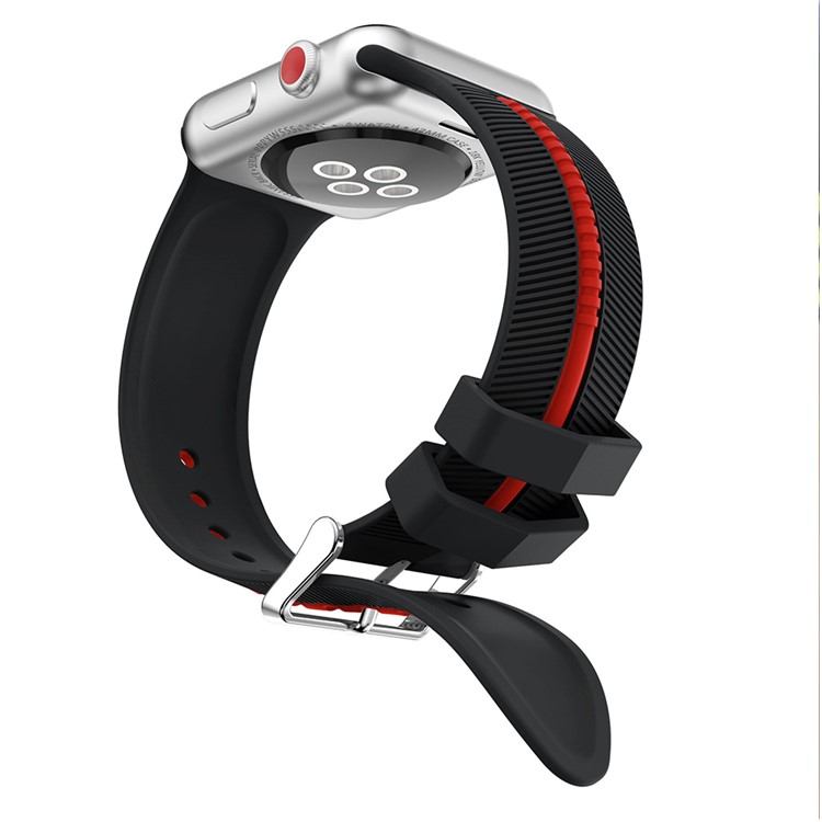 Two-tone Twill Texture Silicone Watch Strap for Apple Watch Series 4 44mm / Series 3 2 1 42mm - Red / Black-4