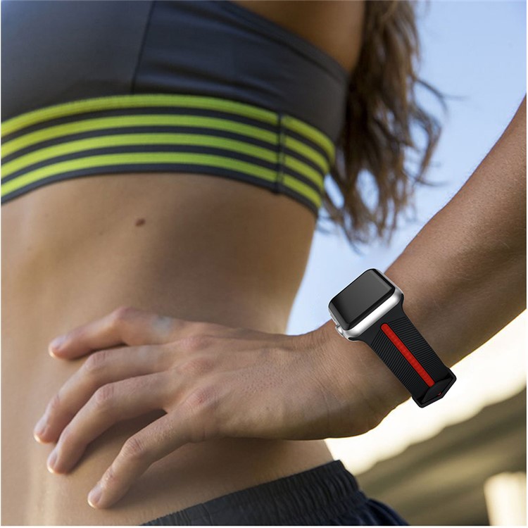 Two-tone Twill Texture Silicone Watch Strap for Apple Watch Series 4 44mm / Series 3 2 1 42mm - Red / Black-5