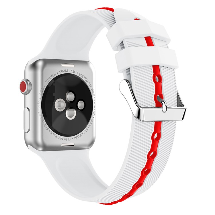 Two-tone Twill Texture Silicone Watch Bracelet for Apple Watch Series 4 44mm / Series 3 2 1 42mm - Red / White-2