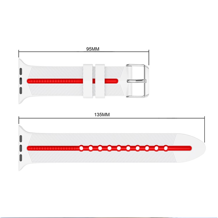 Two-tone Twill Texture Silicone Watch Bracelet for Apple Watch Series 4 44mm / Series 3 2 1 42mm - Red / White-3