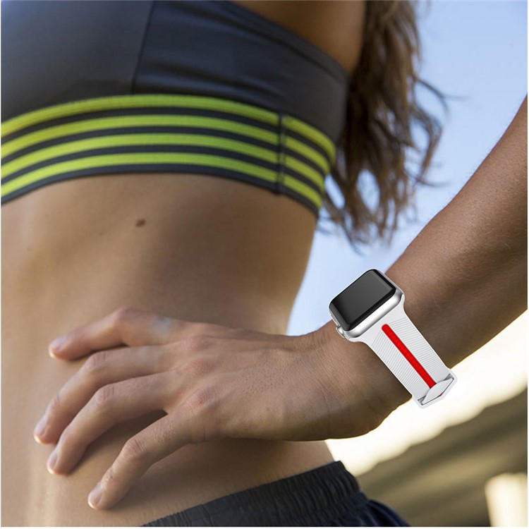 Two-tone Twill Texture Silicone Watch Bracelet for Apple Watch Series 4 44mm / Series 3 2 1 42mm - Red / White-4