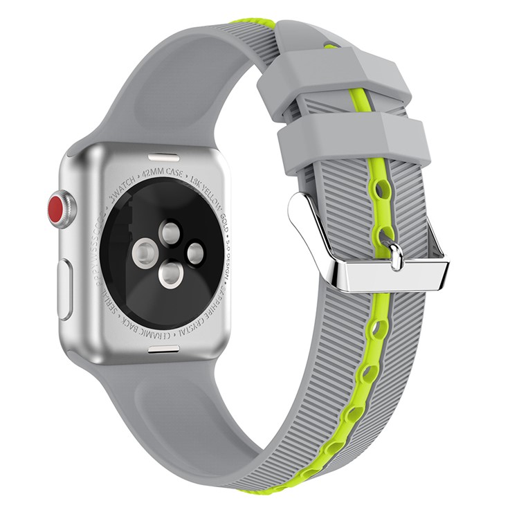 Two-tone Twill Texture Silicone Watch Sport Band for Apple Watch Series 4 44mm / Series 3 2 1 42mm - Green / Grey-2