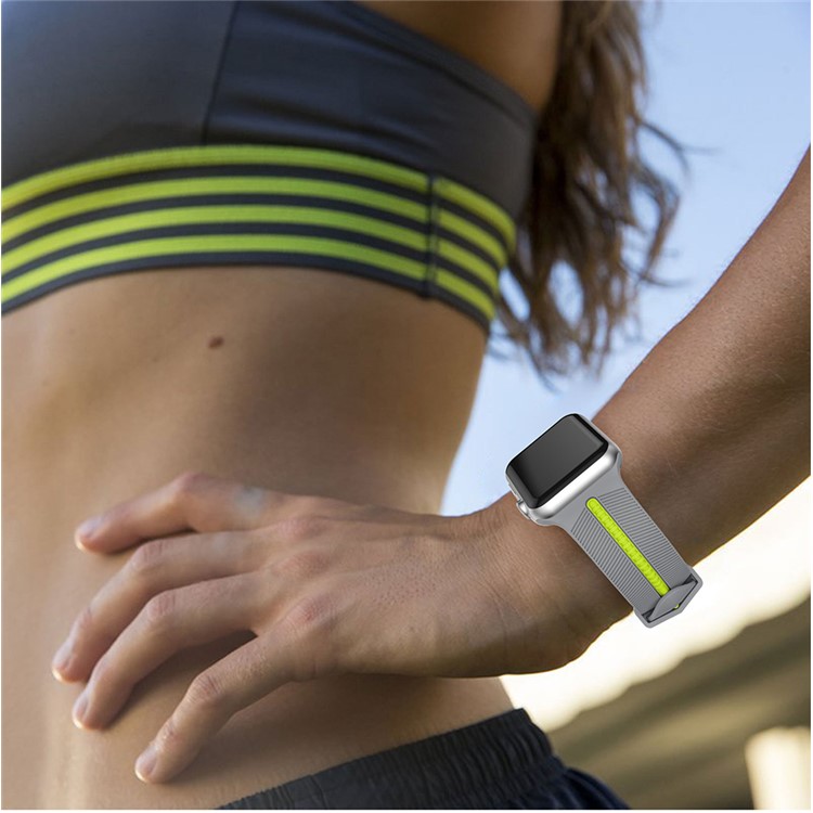 Two-tone Twill Texture Silicone Watch Sport Band for Apple Watch Series 4 44mm / Series 3 2 1 42mm - Green / Grey-4