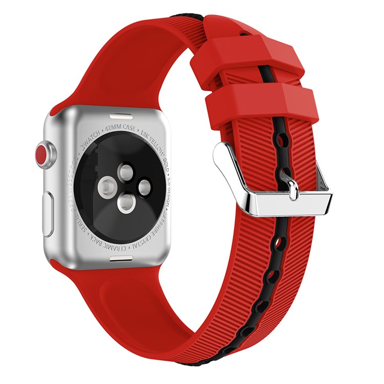 Two-tone Twill Texture Silicone Watchband Replacement for Apple Watch Series 4 44mm / Series 3 2 1 42mm - Black / Red-2
