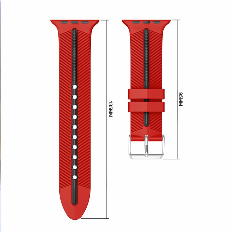 Two-tone Twill Texture Silicone Watchband Replacement for Apple Watch Series 4 44mm / Series 3 2 1 42mm - Black / Red-3