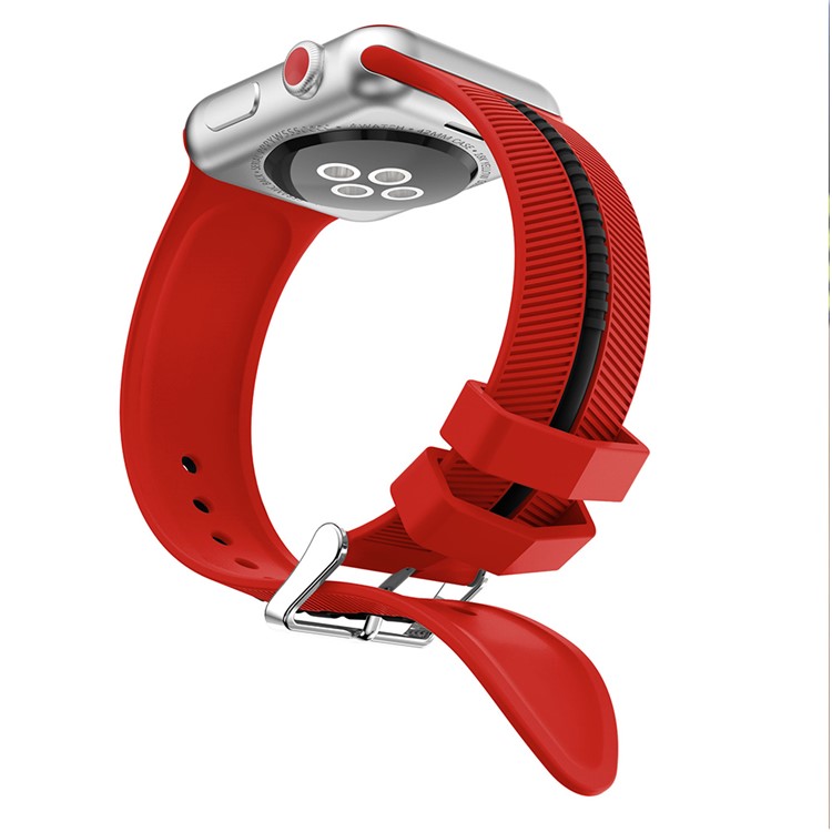 Two-tone Twill Texture Silicone Watchband Replacement for Apple Watch Series 4 44mm / Series 3 2 1 42mm - Black / Red-4