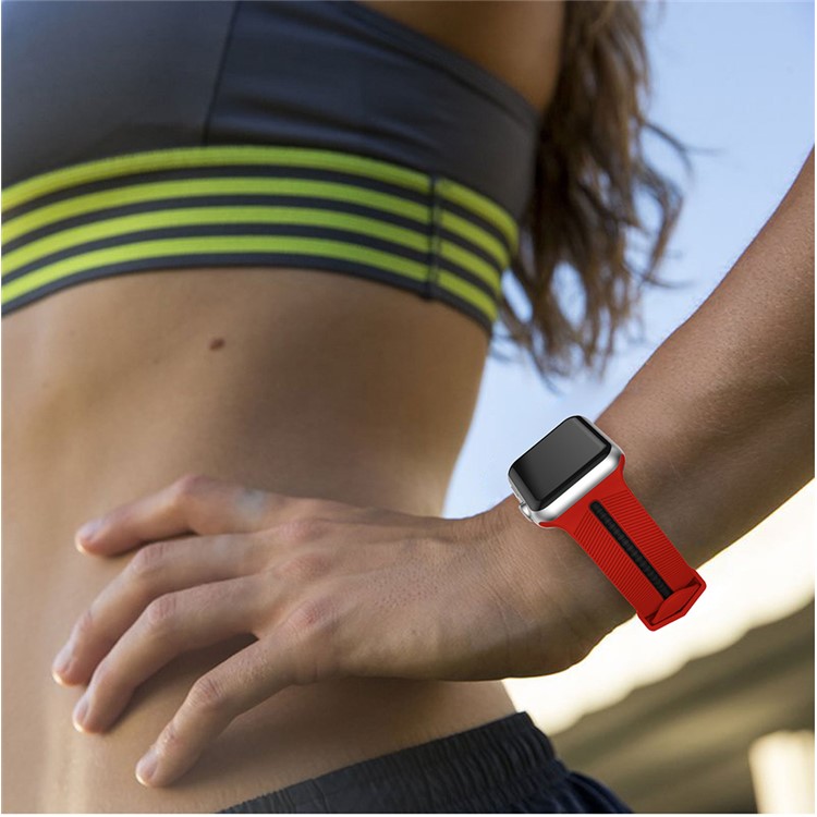 Two-tone Twill Texture Silicone Watchband Replacement for Apple Watch Series 4 44mm / Series 3 2 1 42mm - Black / Red-5
