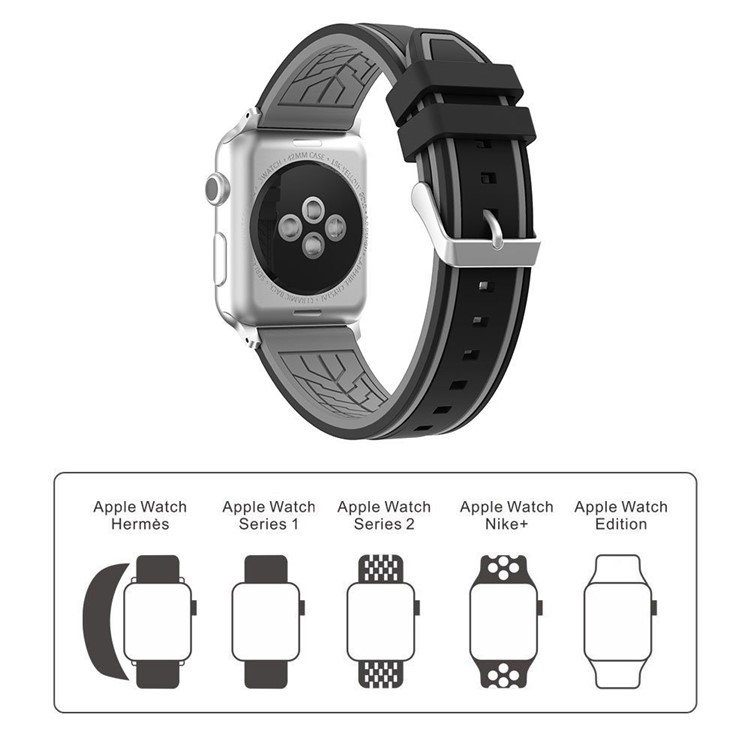 Contrast Color Silicone Watch Band Replacement for Apple Watch Series 4 40mm / Series 3/2/1 38mm - Black / Grey-5