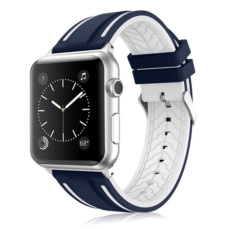 Contrast Color Silicone Wristwatch Strap for Apple Watch Series 4 40mm / Series 3/2/1 38mm - Blue / White-1