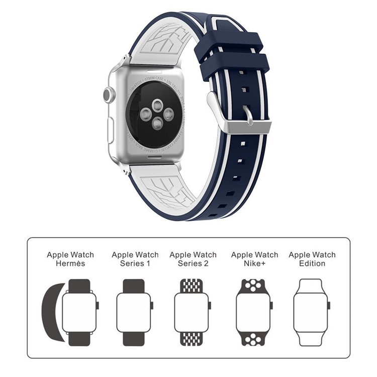 Contrast Color Silicone Wristwatch Strap for Apple Watch Series 4 40mm / Series 3/2/1 38mm - Blue / White-7