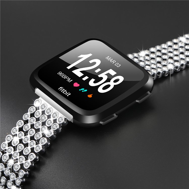 Rhinestones Decor Stainless Steel Watch Strap for Fitbit Versa - Silver-2