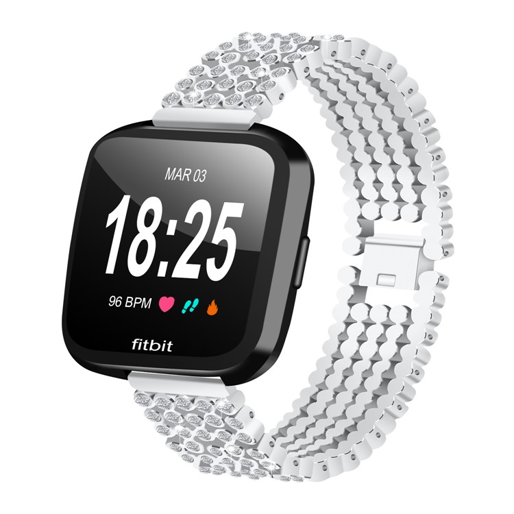 Rhinestones Decor Stainless Steel Watch Strap for Fitbit Versa - Silver-5