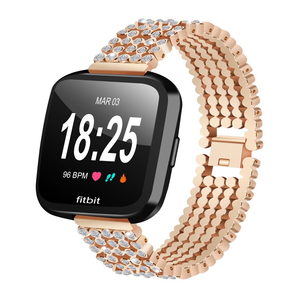 Rhinestones Decor Stainless Steel Watch Strap Replacement for Fitbit Versa - Gold-5