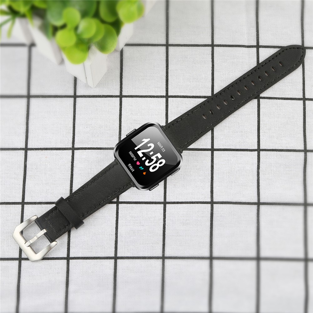 Vintage Matte Genuine Leather Watch Band for Fitbit Versa - Black-4