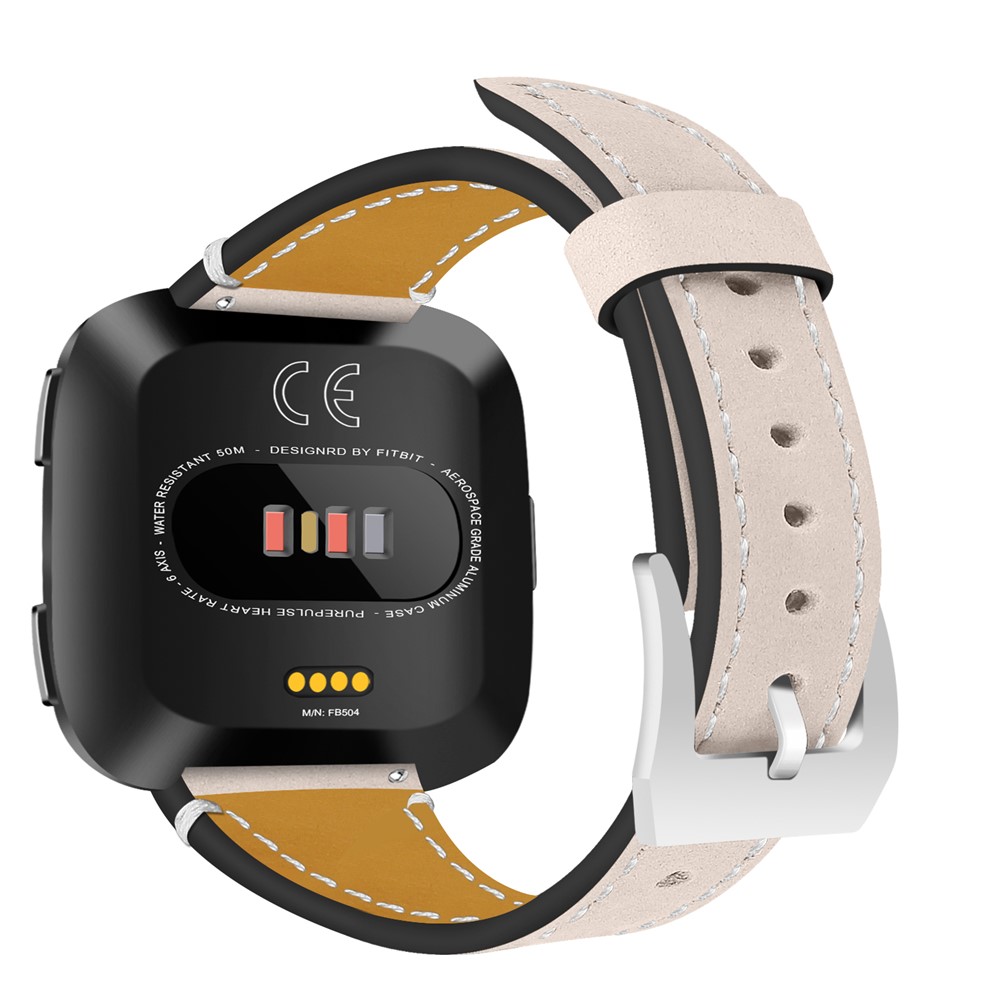 Vintage Matte Genuine Leather Watch Strap Band for Fitbit Versa - Beige-1
