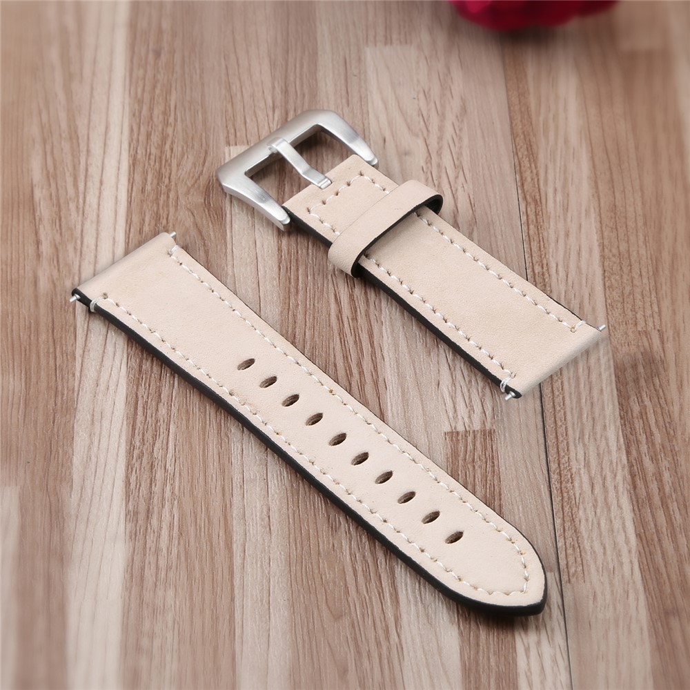 Vintage Matte Genuine Leather Watch Strap Band for Fitbit Versa - Beige-2