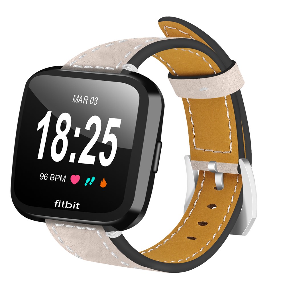 Vintage Matte Genuine Leather Watch Strap Band for Fitbit Versa - Beige-3