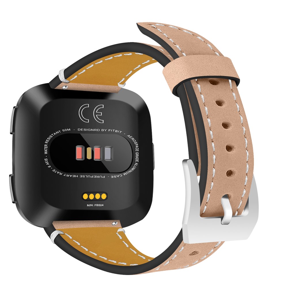 Vintage Frosted Genuine Leather Watch Band Replacement for Fitbit Versa - Khaki-1