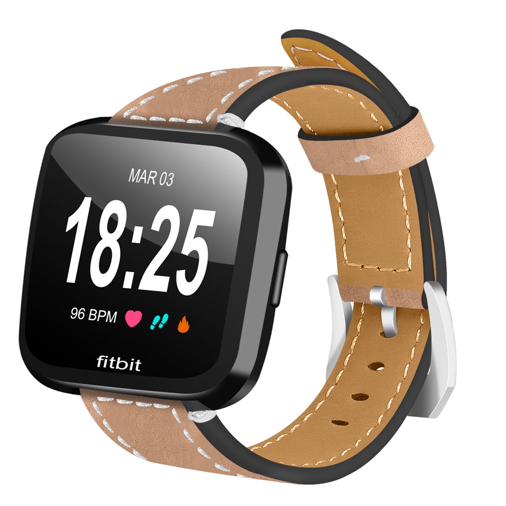 Vintage Frosted Genuine Leather Watch Band Replacement for Fitbit Versa - Khaki-3