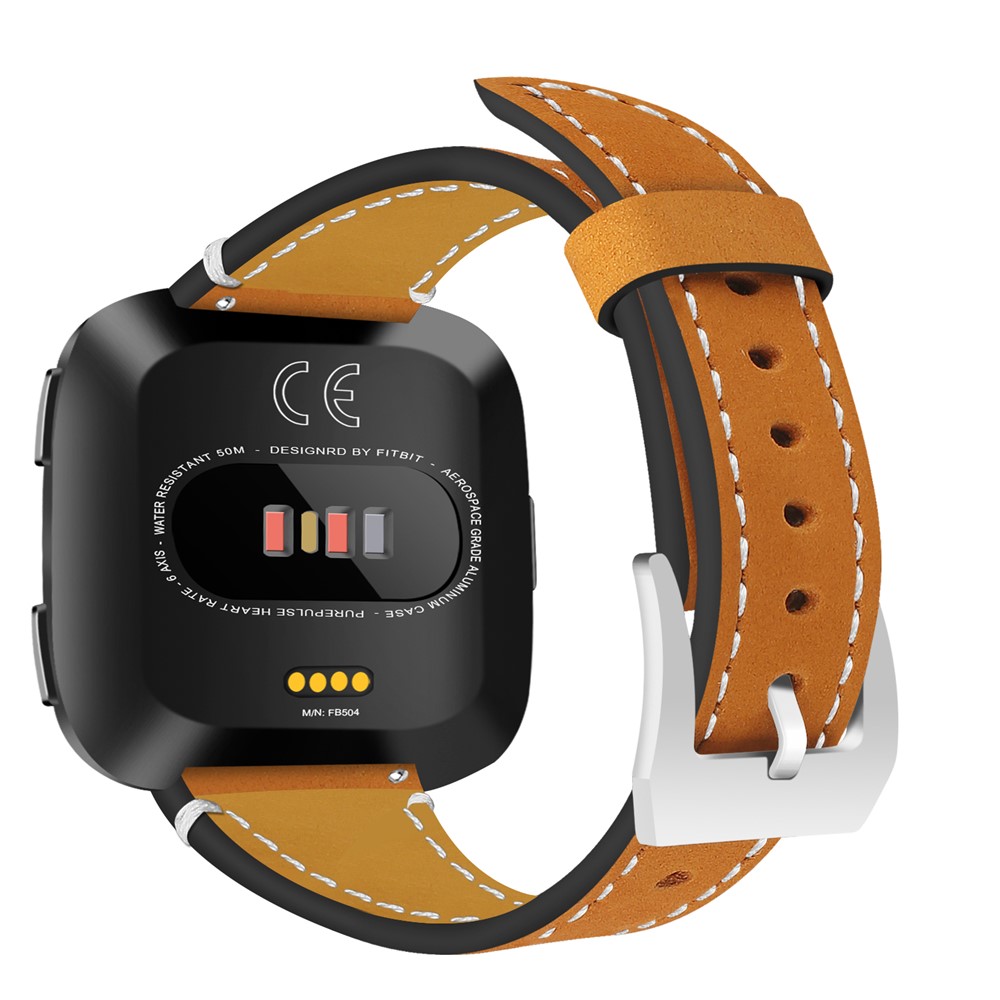 Vintage Matte Genuine Leather Watchband for Fitbit Versa - Brown-1