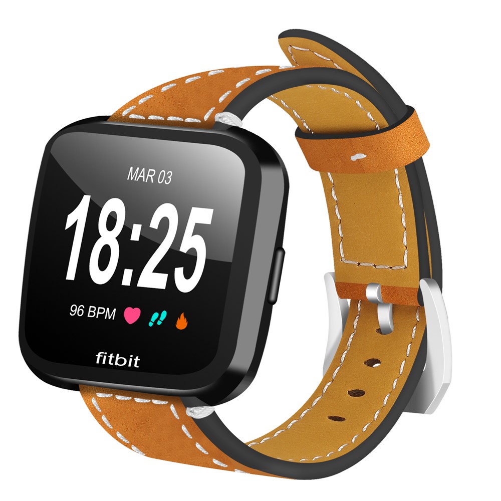 Vintage Matte Genuine Leather Watchband for Fitbit Versa - Brown-3