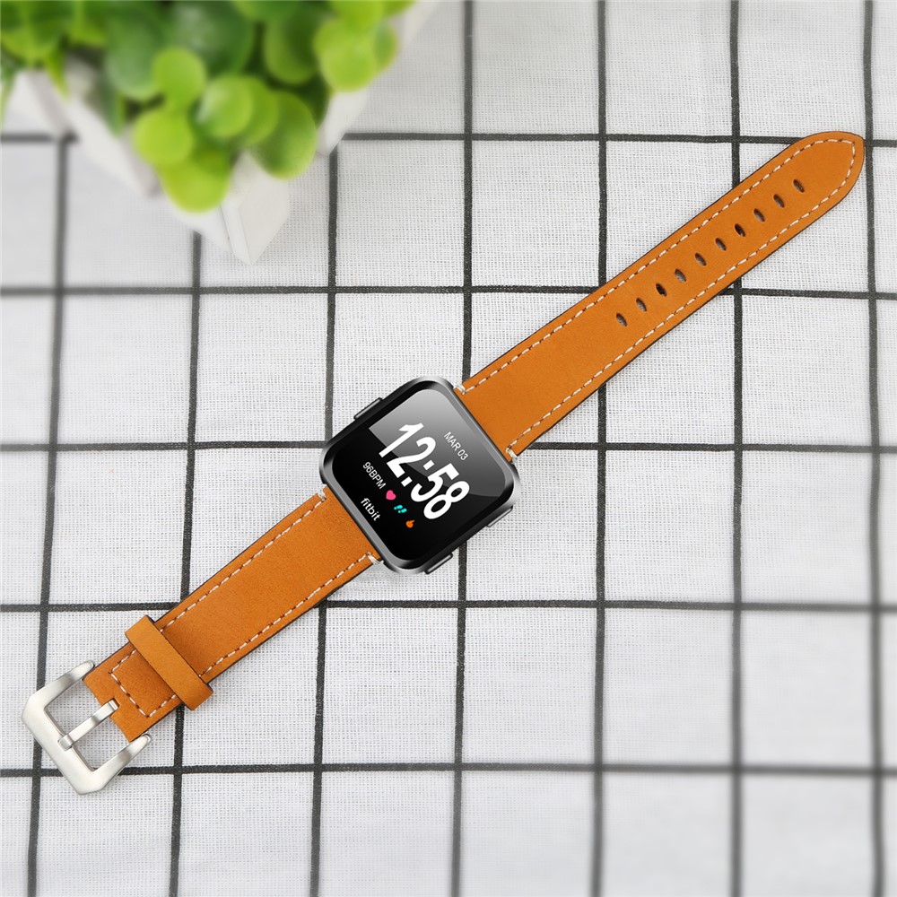 Vintage Matte Genuine Leather Watchband for Fitbit Versa - Brown-5