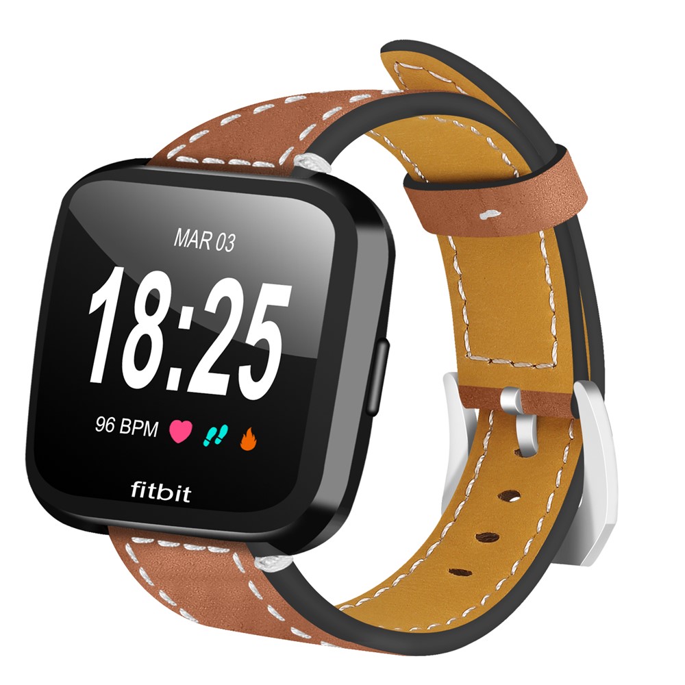 Vintage Matte Genuine Leather Watch Bracelet for Fitbit Versa - Coffee-3