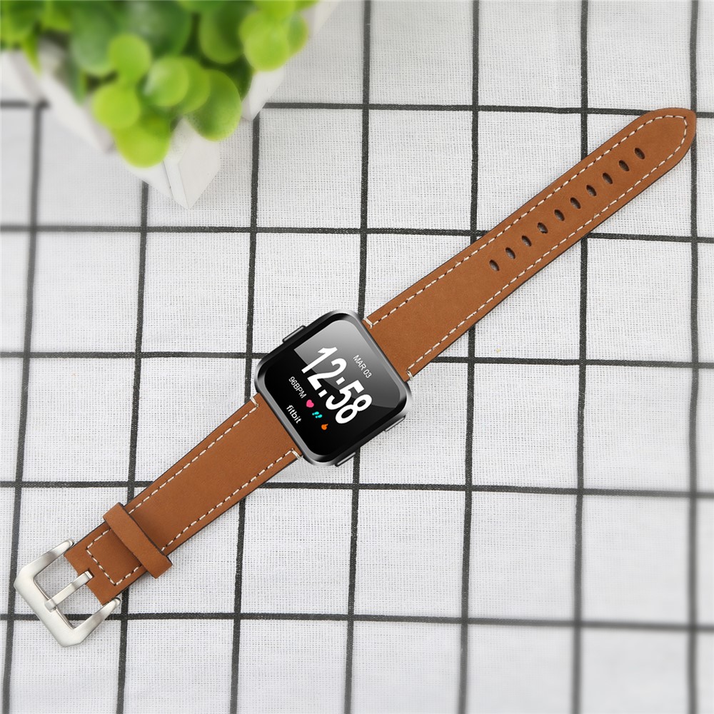 Vintage Matte Genuine Leather Watch Bracelet for Fitbit Versa - Coffee-5