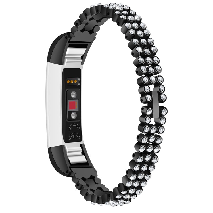 Sparkling Diamond Alloy Watch Band Replacement for Fitbit Alta - Black-1