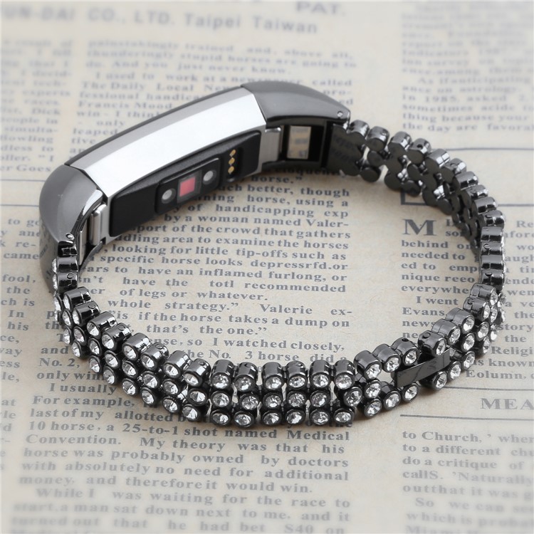 Sparkling Diamond Alloy Watch Band Replacement for Fitbit Alta - Black-5
