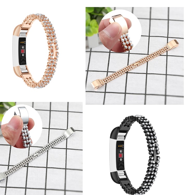 Sparkling Diamond Alloy Watch Band Replacement for Fitbit Alta - Black-7