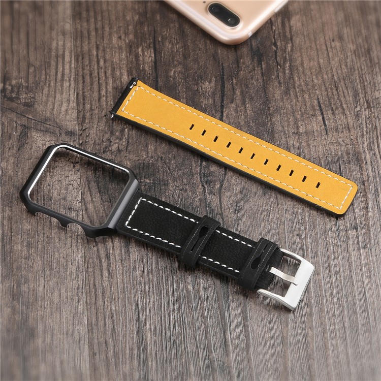 Imprint Texture Genuine Leather Watch Strap with Frame for Apple Watch Series 3/2/1 38mm - Black-5