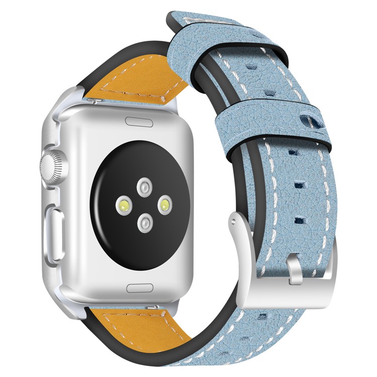 Imprint Texture Genuine Leather Watchband Replacement with Frame for Apple Watch Series 4 40mm / Series 3 2 1 38mm - Blue-1