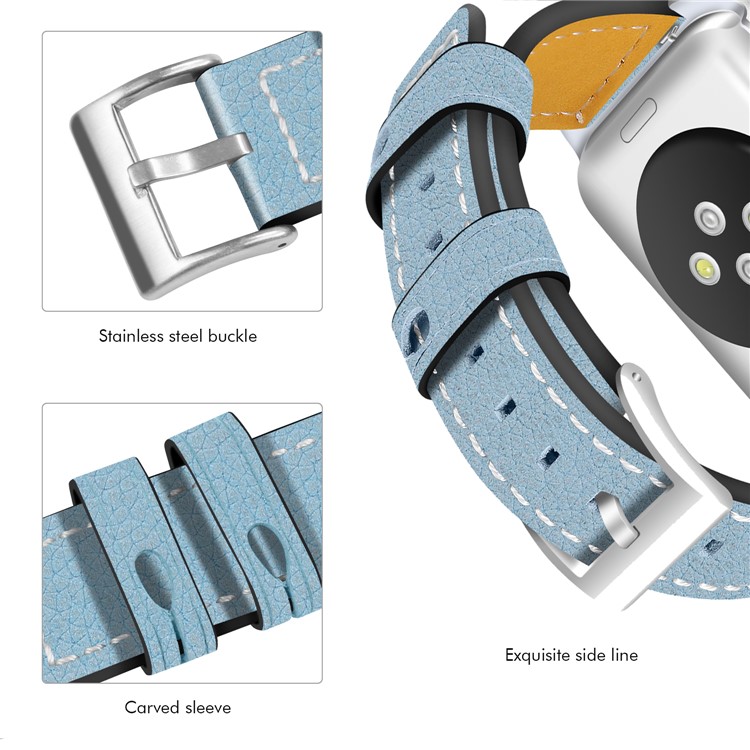 Imprint Texture Genuine Leather Watchband Replacement with Frame for Apple Watch Series 4 40mm / Series 3 2 1 38mm - Blue-3